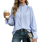 BEYINCUTE Button Down Shirts for Women Classic Blue Striped Collared Blouses Shirts Long Sleeve Blouse Business Casual Tops