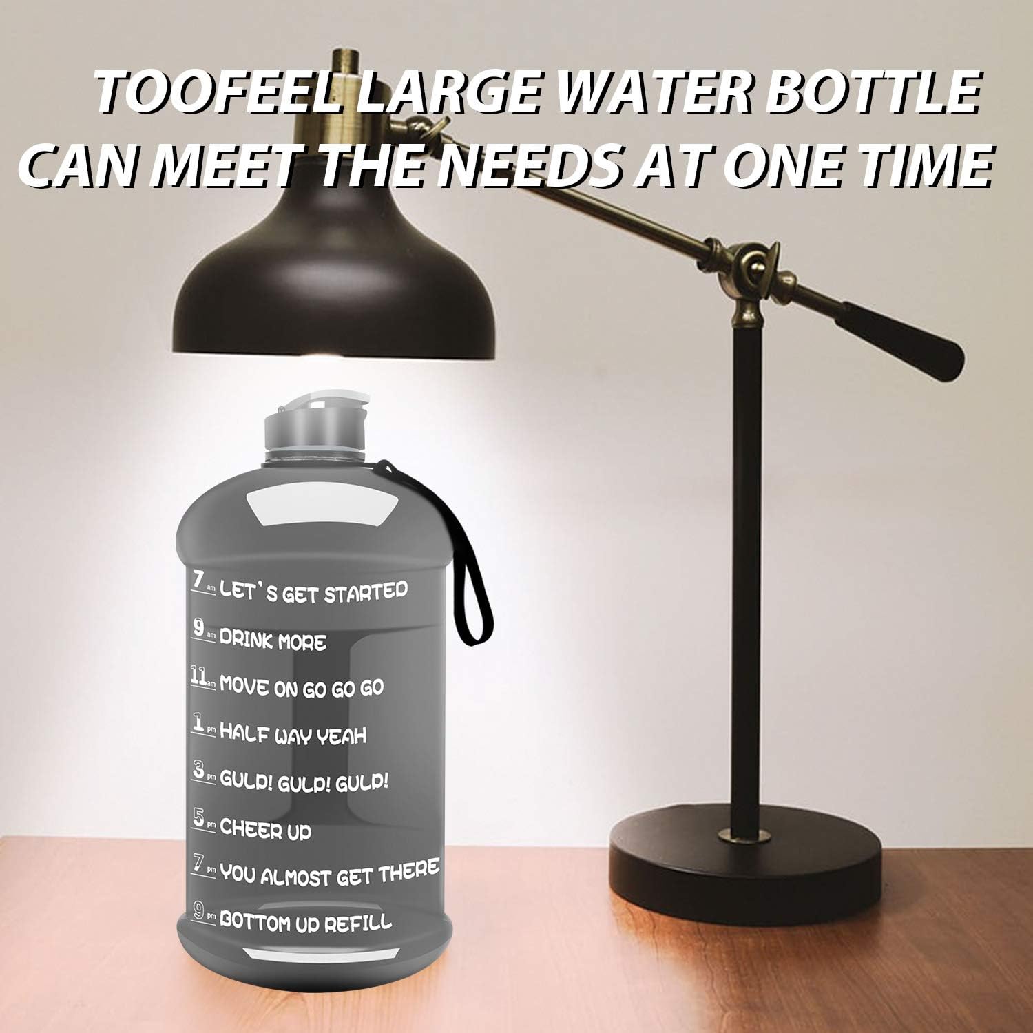 TOOFEEL Dishwasher Safe 2.2L Big Reusable Sports Water Bottle 75oz Half Gallon Water Jug with Mitivational Time Marker Container Large Capacity Canteen BPA Free Leak-Proof for Gym Fitness Athletic