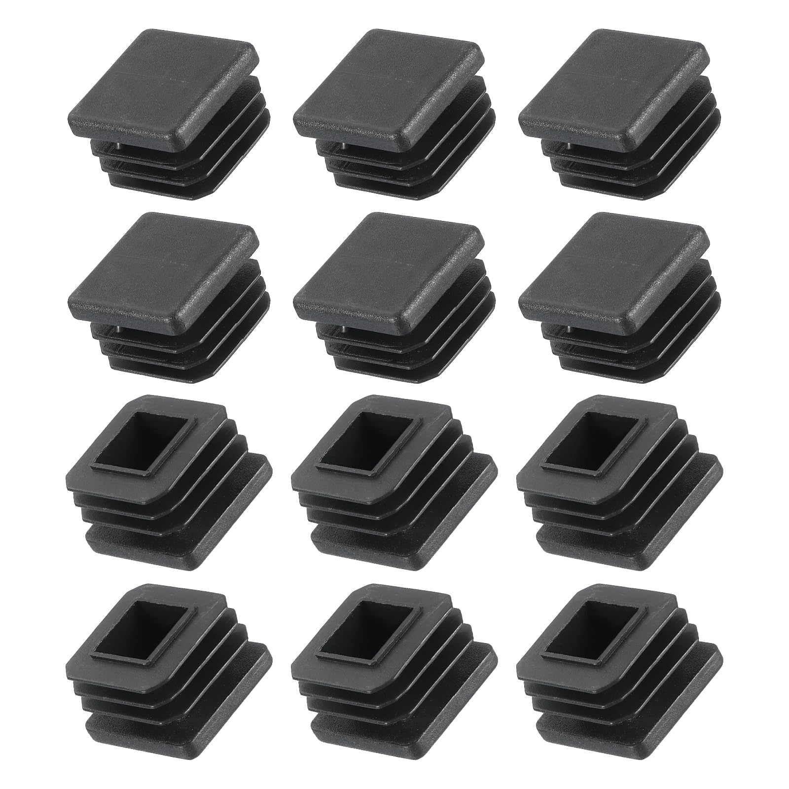 METALLIXITY Square Tube End Cap(25 x 25mm) 12Pcs, Plastic Plugs Insert End Caps Pipe Cap Cover Threaded End Blanking Caps Protector - for Square Tube Fence Furniture Table Chair Legs, Black