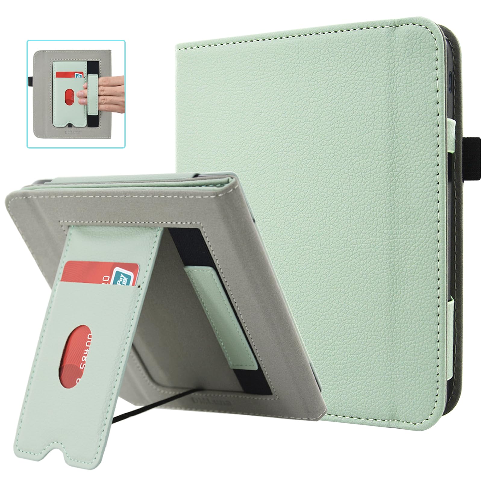DMLuna Stand Case for Kobo Libra Colour (Model:N428, 2024 Release), Hands-Free Stand Lightweight Premium PU Leather Cover with Auto Sleep/Wake Function, Hand Strap and Card Slot, Agave Green