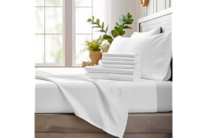 Bamboo Bay 6 Piece Queen Sheet Set - 100% Viscose Made from Bamboo Sheets Queen Size Bed Set - Ultra Soft Cooling Sheets for Hot Sleepers - Breathable Queen Sheets Fits Up to 16'' Deep Pocket - White