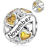 DALARAN Birthstone Charms for Charms Bracelet 925 Sterling Silver Heart Bead Happy Birthday Charms for Women