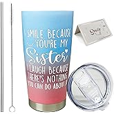 CTIGERS Funny Sister Tumbler with Lid and Straw, Insulated Travel Mug Gifts for Sister - 20 oz BLACK