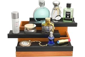WWMFS 𝐖𝐖𝐌𝐅𝐒 Cologne Organizer for Men Wooden, 3-Tier Elevated Cologne Display Shelf with Concealed Storage Space, Stylish Cologne Accessories,Men's Perfume Holder Organizer for Watch, Jewelry, Vintage