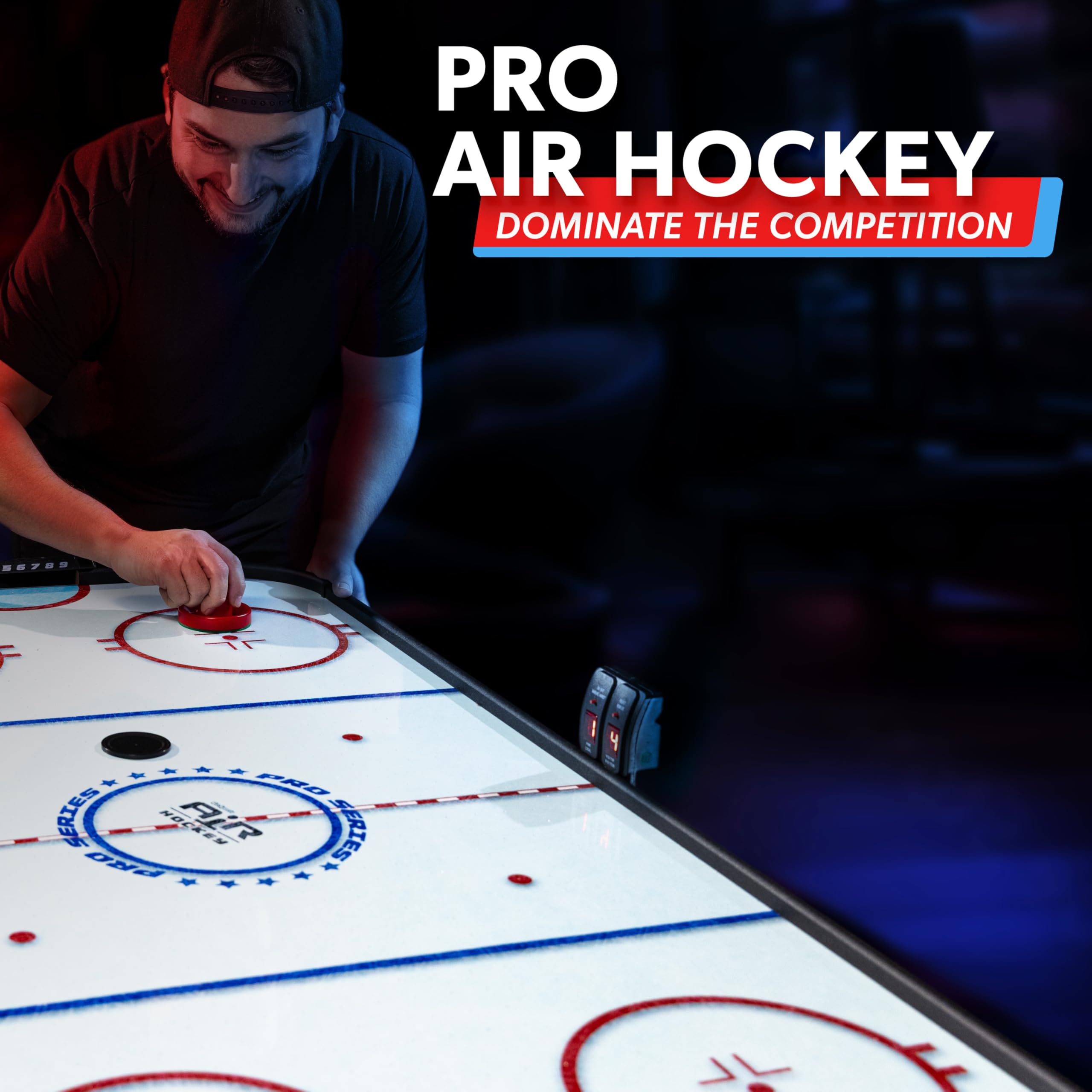 GoSports 54 Inch Air Hockey Arcade Table for Kids & Adults - Oak or Black - Includes 2 Pushers, 3 Pucks, AC Motor, and LED Scoreboard