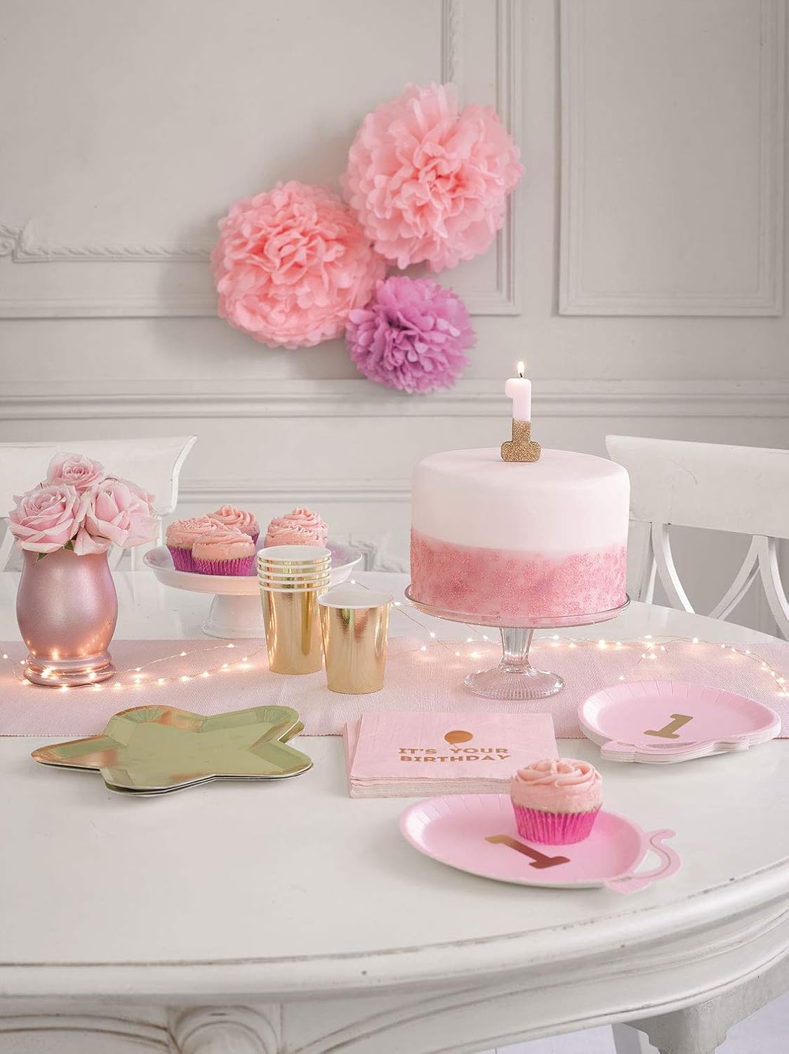 Talking Tables Pink Number 1 Candle with Gold Glitter Premium Quality Cake Topper Decoration For Kids, Adults, Teenagers, 1st Birthday Party, Anniversary, Milestone Age, 3", PINK1: Kitchen & Dining
