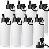 Neihepal 32 oz Insulated Water Bottles Bulk with 2 Lids (Straw & Spout Lid), Stainless Steel Double Wall Water Bottle, Keeps Cold 24H & Hot 12H (White,8 Pack)