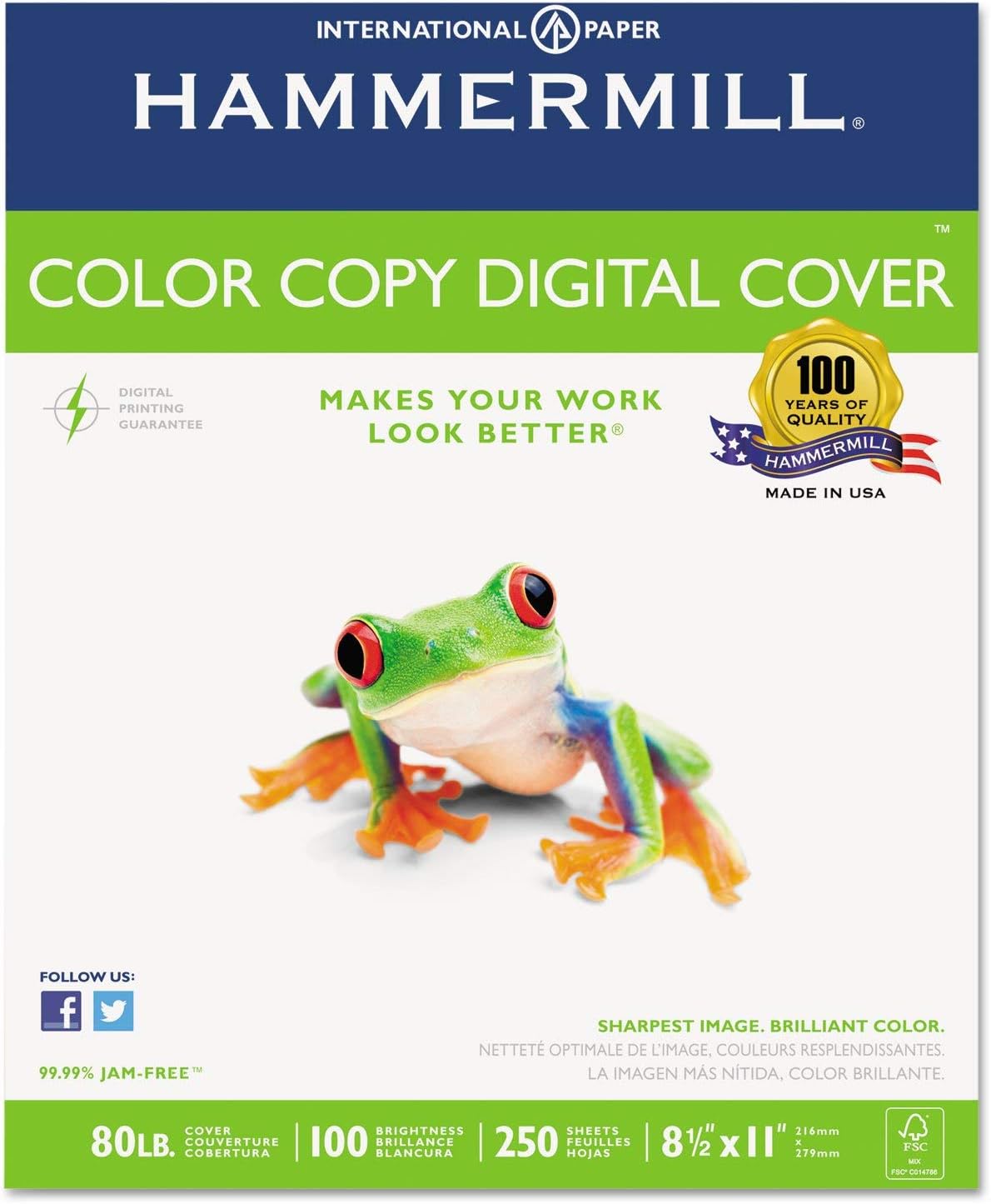 Hammermill Cardstock, Premium Color Copy, 80 lb, 8.5 x 11 - 1 Pack (250 Sheets) - 100 Bright, Made in the USA Card Stock : Multipurpose Paper : Office Products