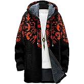 MARSVOVO Aztec Hoodie Cardigan Men Heavyweight Cotton Fleece Jacket Zip Up Warm Long Sleeve Hooded Winter Midi Coat