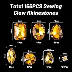 156 Pieces Sew on Rhinestones Claw Flatback Crystal