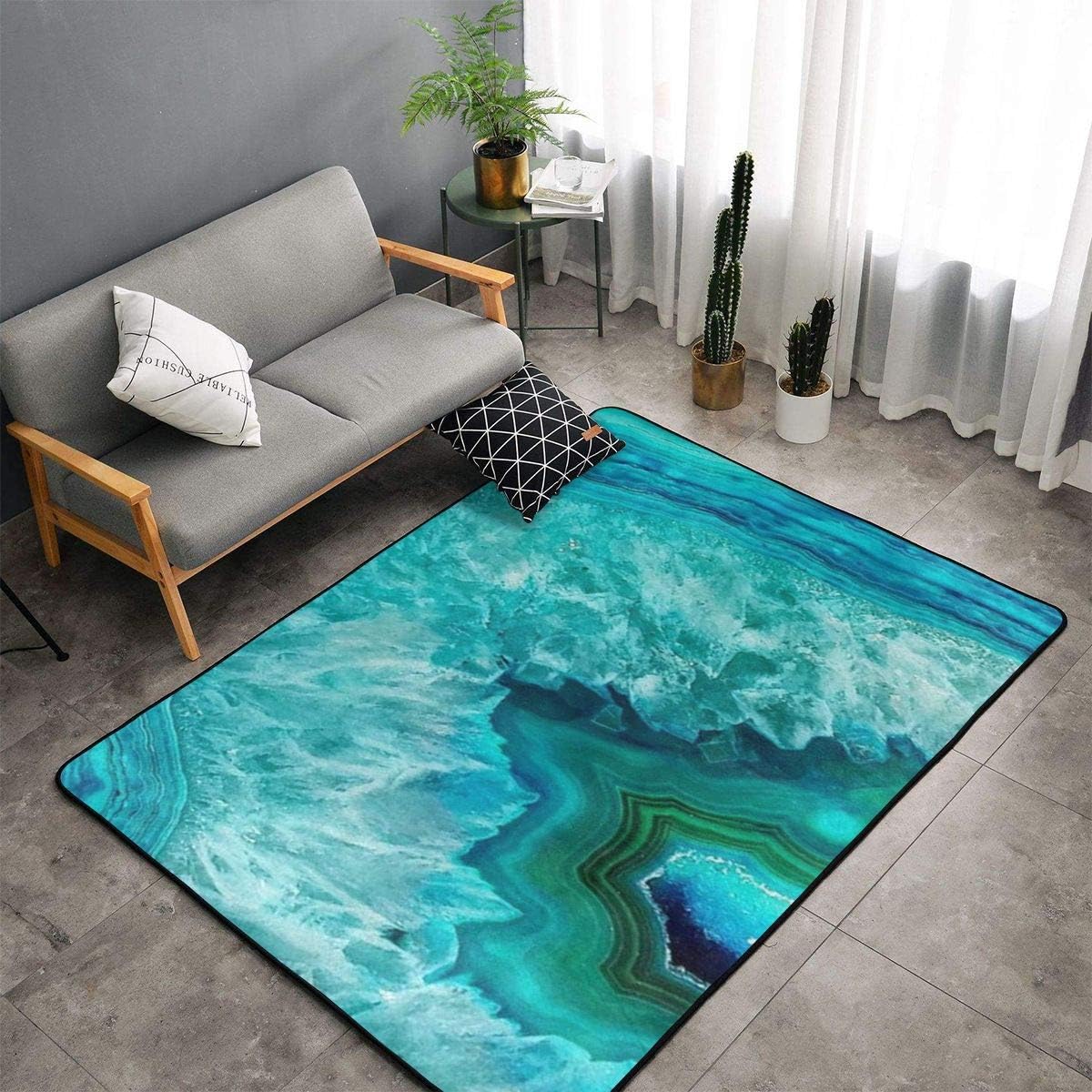Bright Aqua Blue Turquoise Area Rug 3x5 Super Soft Washable Carpet, Modern Rugs Carpets for Floor Home, Nursery, Bed and Living Room