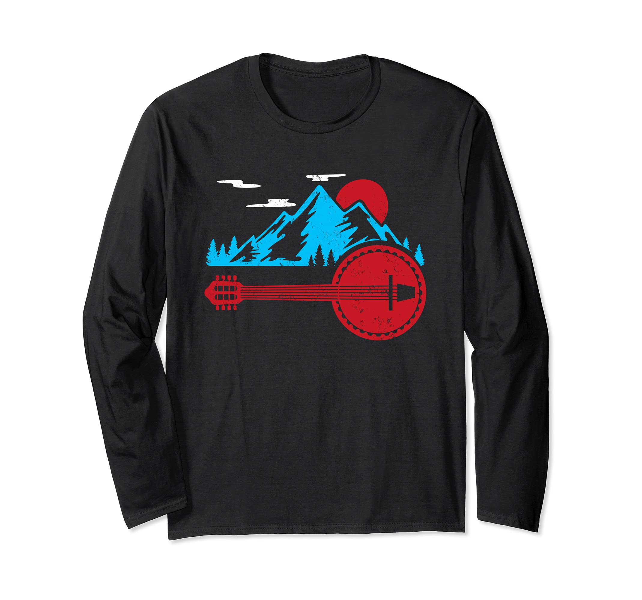 Retro Banjo Mountain And Sun Banjo Bluegrass Long Sleeve T-Shirt