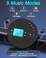 GREADIO Portable CD Player Bluetooth FM Transmitter Rechargeable Battery view 2