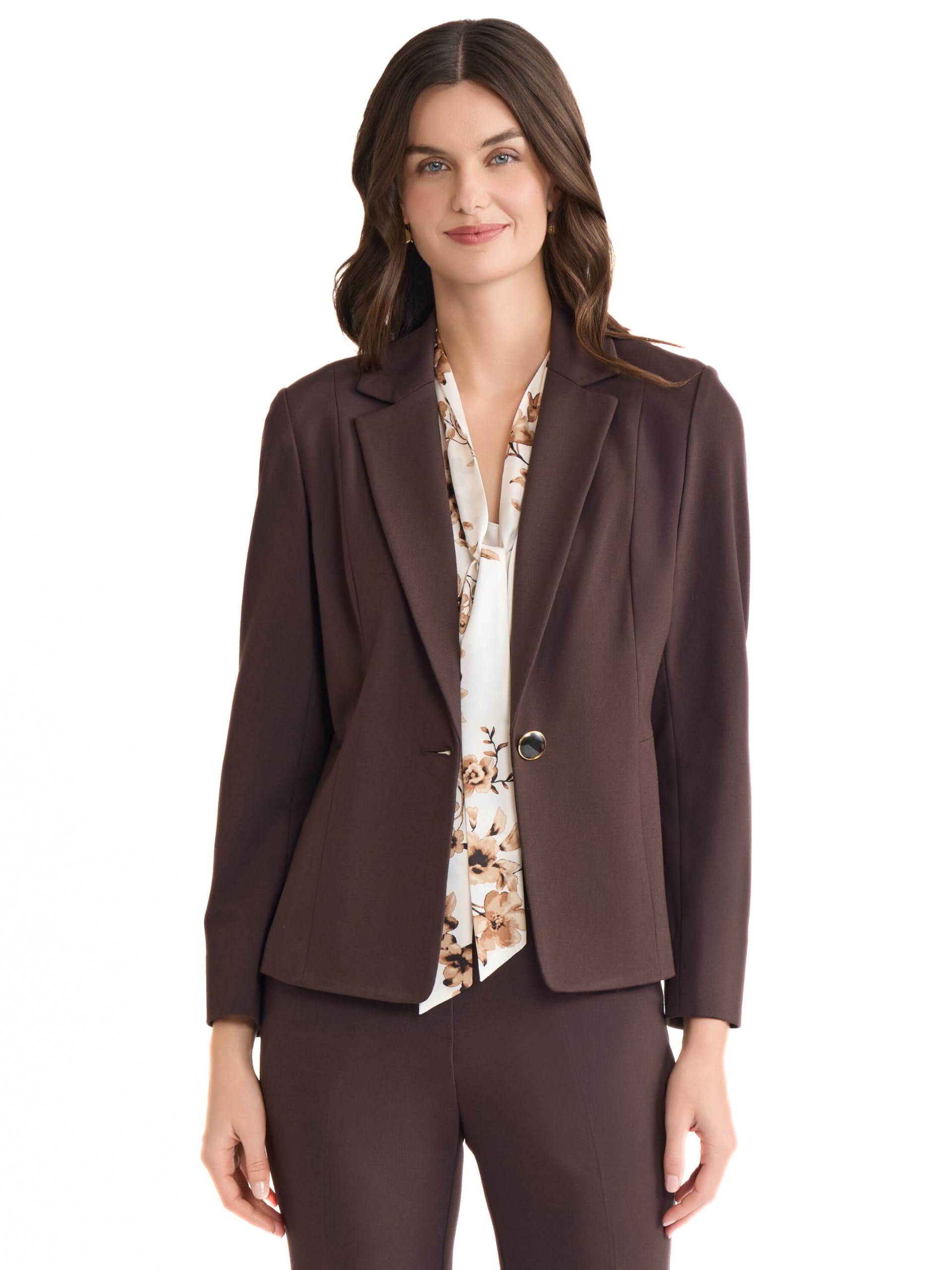 Kasper Petite One-Button Notch Collar Blazer with Seamed Waist – Compression Fit