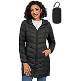 SLOW DOWN Women Lightweight Down Puffer Coat, Women Packable Hooded Mid-Length Winter puffer Jacket