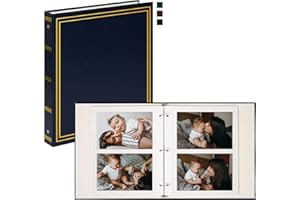 Vienrose Photo Album Self Adhesive Leather Cover 3 Ring Binder Vintage Printed Photo Book fits 4x6 5x7 Memory Book with Blank Sticky Pages for Travel Wedding 25 Sheets / 50 Pages, Navy Blue
