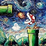 Starry Night Piranha Plant - Video Game Art - Poster print - giclee - Mario Art - Nintendo - van Gogh Never Leveled Up - Art by Aja 8x8, 10x10, 12x12, 20x20, 24x24 inches