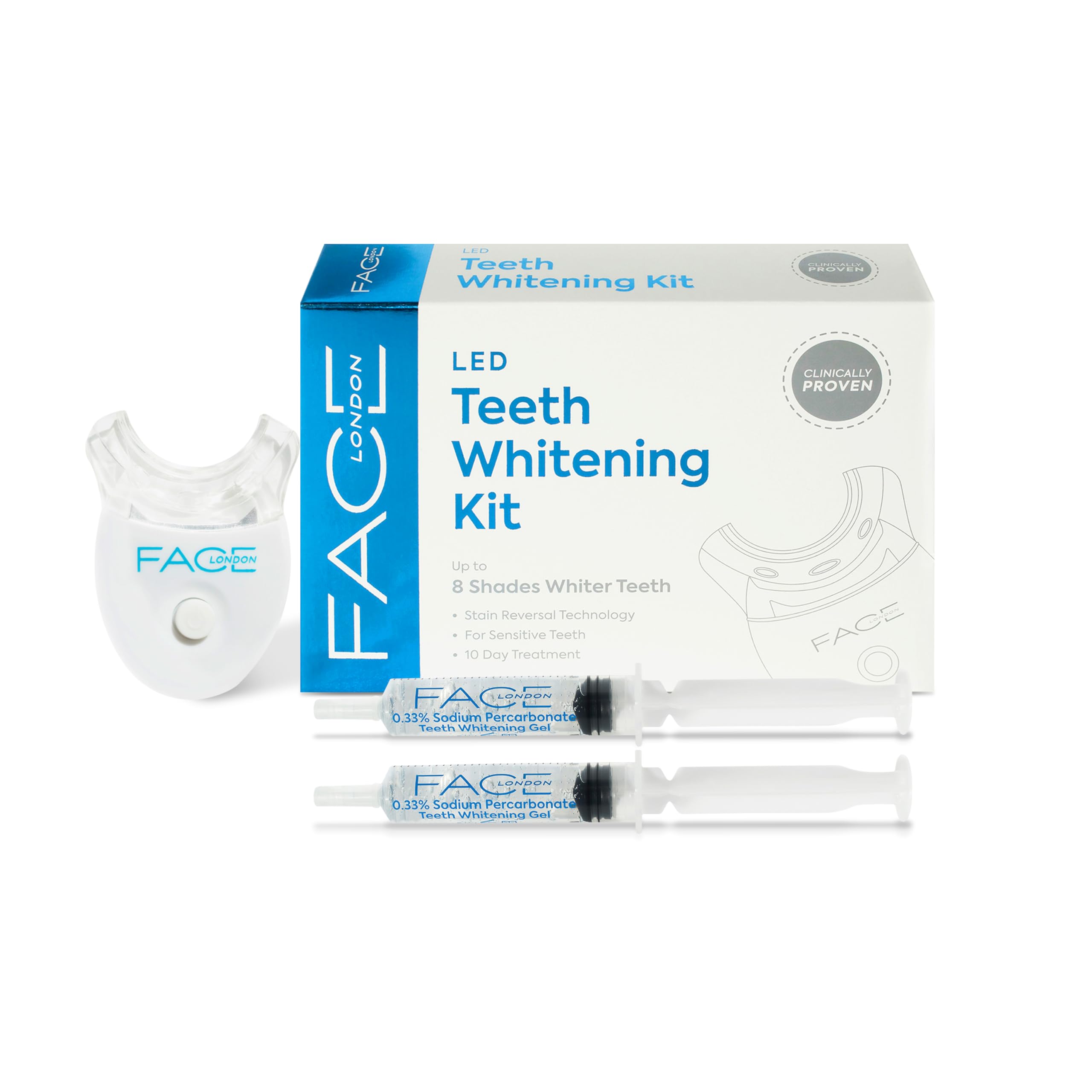 Face London Teeth Whitening Kit with LED Light & Up to 8 Shades Enamel Friendly | Teeth Stain Remover, Sensitive Teeth | Teeth Whitener | Led Teeth Whitening Kit | Teeth Whitening Gel