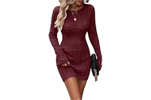 GORGLITTER Women's Cable Knit Sweater Dress Long Sleeve Knit Fall Winter Dresses Crewneck Mini Pencil Dresses