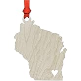 Andaz Press Laser Engraved Wood US State Christmas Ornament, Cut Out Heart Home Home, Wisconsin, 1-Pack, Includes Ribbon and Gift Bag