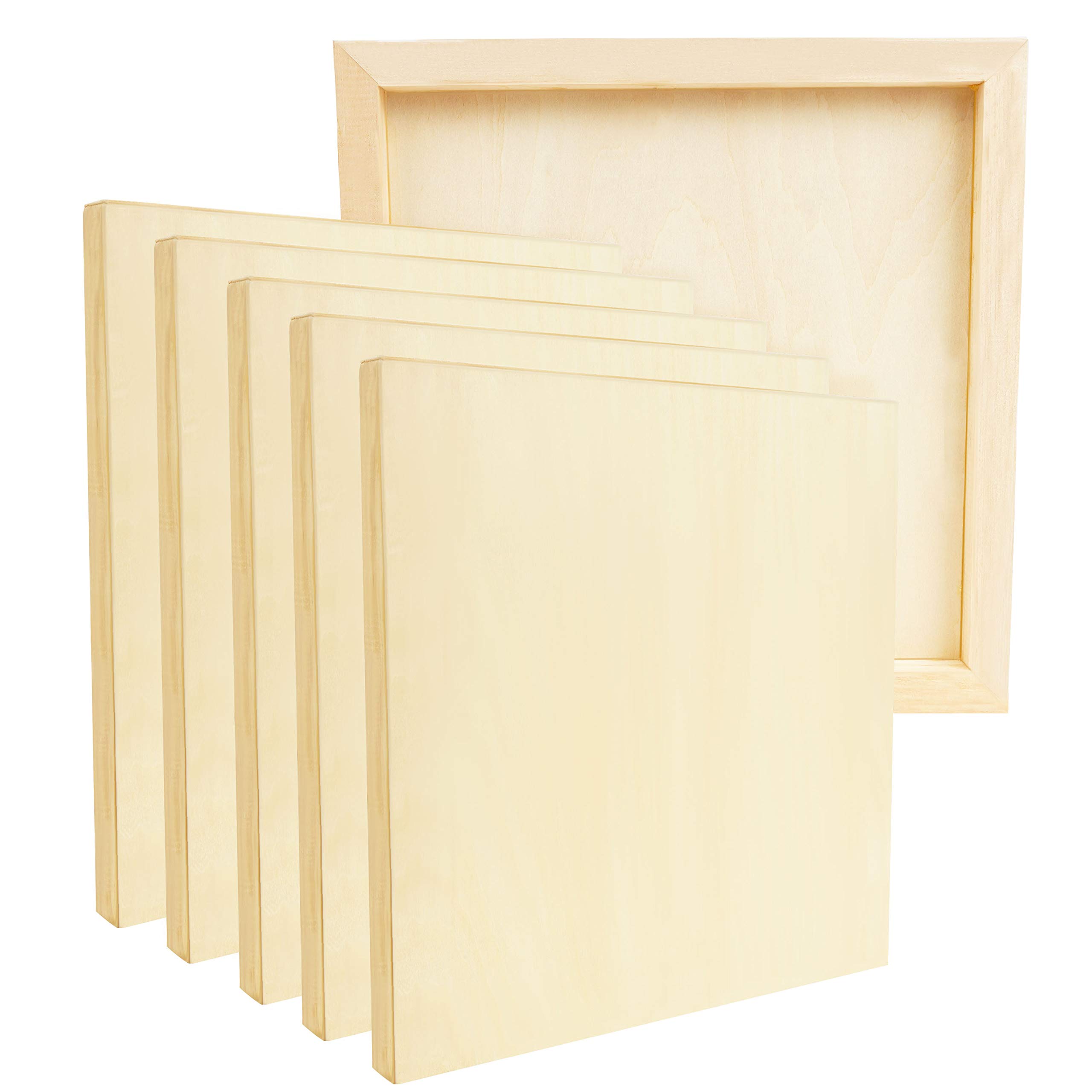 Belle Vous Unfinished Wooden Canvas Painting Boards (6 Pack) - 20 x 20cm / 8 x 8 Inches - Deep Natural Birch Wood Panel - Mixed Media Cradle Panels for Encaustic Art, Paint Pouring & Crafts