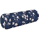 Gredecor Cervical Neck Roll Pillow Magnolia White Flowers on Navy Blue Round Memory Foam Pillows Cylinder Bolster Pillow with Washable Cover, Pain Relief Neck Pillows for Sleeping Support, 5.5x17IN