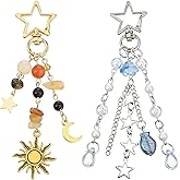 ElevateTech Sun Moon Star Keychain Charms, 2 Pcs Aesthetic Y2k Boho Keychain Jellyfish Keychains Hippie Keychains Crystal Beaded Bag Charms for Handbags Purse Charm Accessories for Women, Gold&Silver