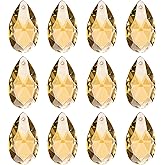 PATIKIL K9 Crystal Pendants Teardrop Beads, 12 Pack 28mm Chandelier Prisms Parts Hanging Beads DIY Lamp for Arts Crafts Decoration, Golden Yellow