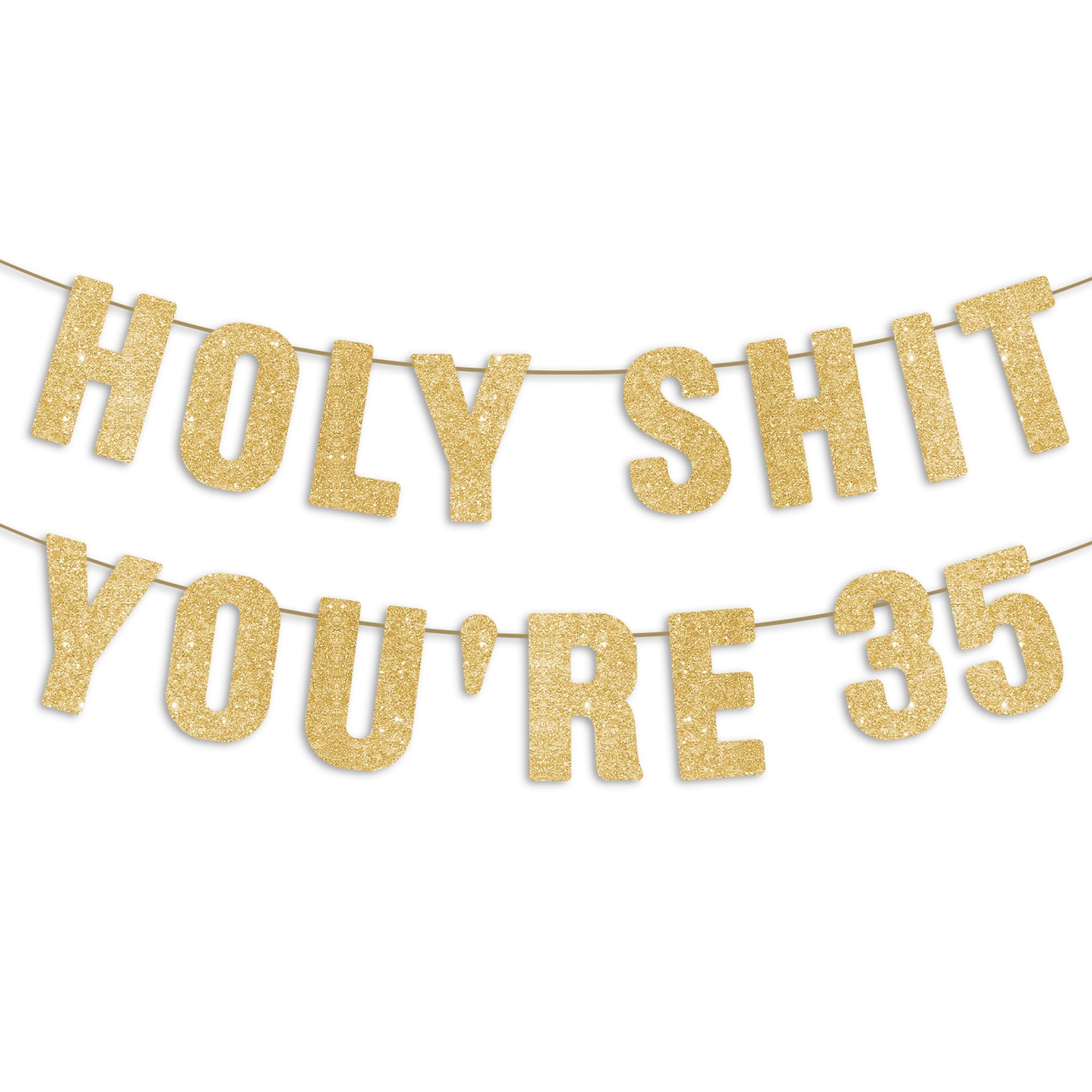 Photo 1 of 35th Birthday Decorations for Men, Funny 35 Years Old Party Decor Sign 35th Birthday Gifts for Women, Pre-Strung 35th Party Banner - Gold Glitter
