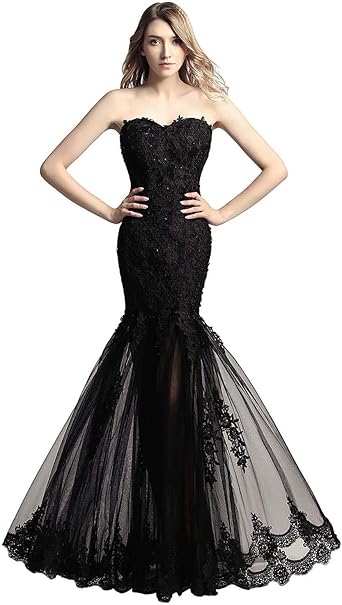 black strapless ball gown