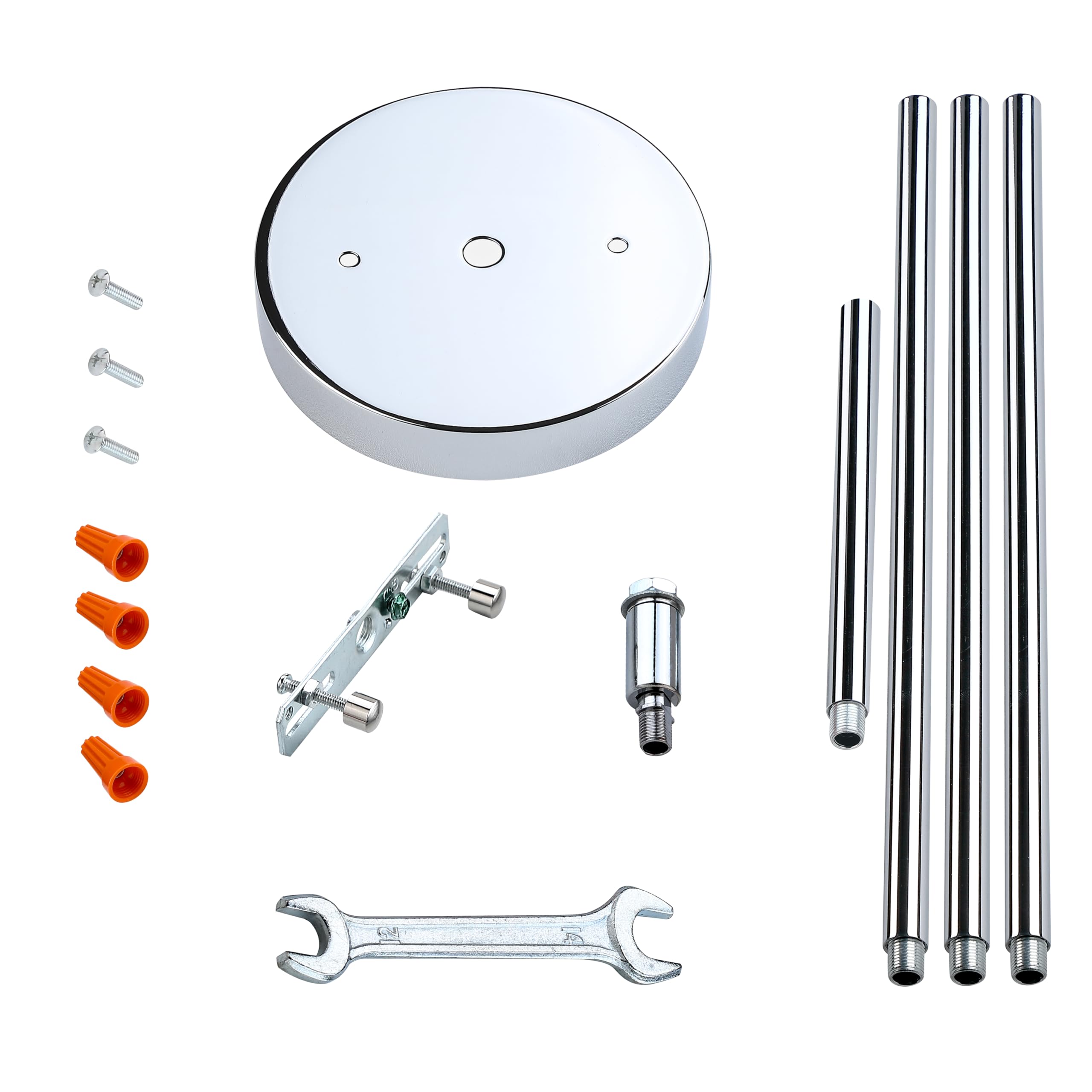 Photo 1 of 2 Pack Replacement 5.1 Inch Light Canopy Kit with 11.8" Hanging Rod,Chrome Finish Replacement Cover Plate for Chandelier, Pendant Light, Swag Light, Ceiling Fan, Flower Basket or DIY Projects
