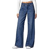 Sidefeel Women's Wide Leg Jeans High Waisted Stretchy Straight Leg Jeans Trendy Seamed Front Loose Denim Pants