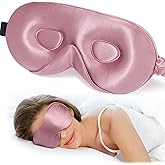 LitBear 100% 22 Momme Mulberry Silk Sleep Mask - 3D Contoured Eye Mask for Men Women, Soft Breathable Sleeping Mask with Adjustable Strap, Perfect Blocks Light for Sleeping (Bean Pink)