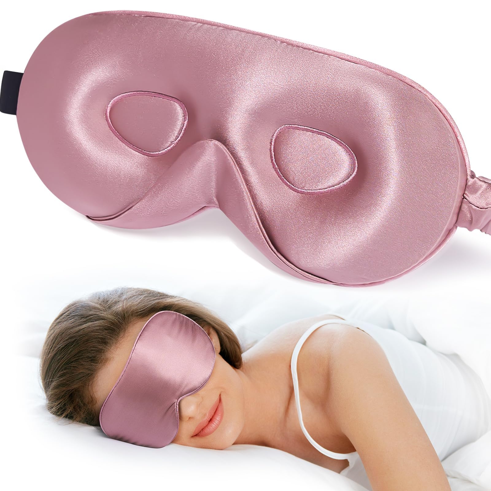 Photo 1 of LitBear 100% 22 Momme Mulberry Silk Sleep Mask - 3D Contoured Eye Mask for Men Women, Soft Breathable Sleeping Mask with Adjustable Strap, Perfect Blocks Light for Sleeping (Bean Pink)
