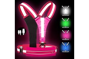 LOYAL SEA Upgraded LED Reflective Running Vest with Pouch - 4 Color Light-Up Vest with 3 Light Modes, Rechargeable Safety Gear for Night Cycling, Dog Walking & Jogging, Adjustable for Women, Men & Kids