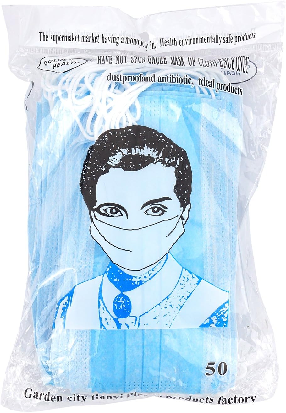 Disposable Mask 6.67inch Wide Breathability Blue Surgical Face Mask with Ear Loops for Medical/Dental/Dust Filters Pack of 50