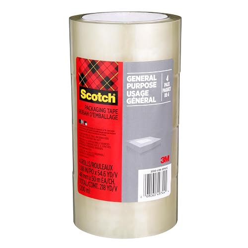 Scotch Shipping and Packaging Tape, 48 mm X 50 m, 4-Pack, Packing Tape for Moving and Storage