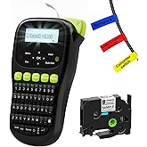 EazeID Industrial Label Maker Machine with-Tape Waterproof, Portable Cable Label Maker with Keyboard, Handheld Wire Labeler with Backlight Screen for Home Office Use, H1100 Black