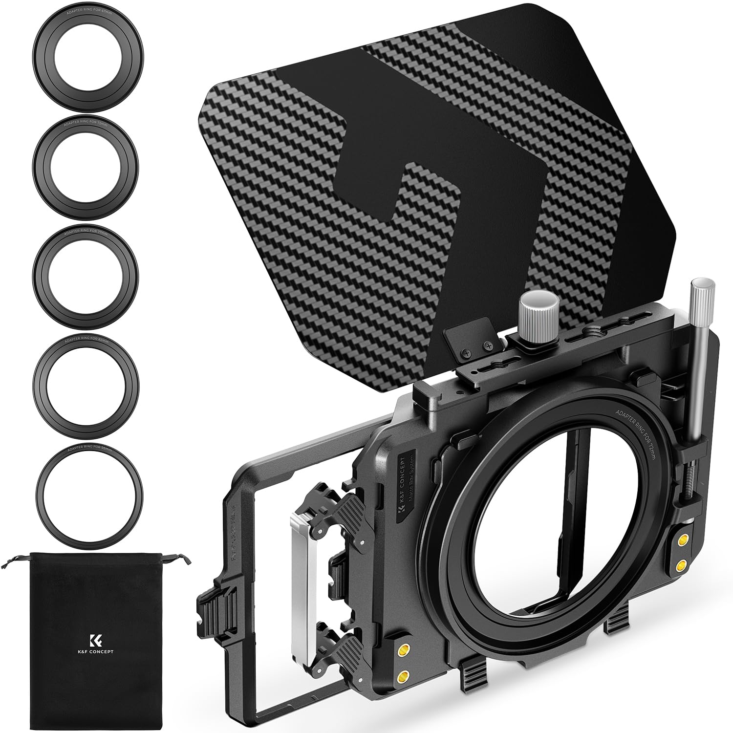 Photo 1 of K&F Concept Matte Box, DSLR Camera Matte Box with Carbon Fiber Top Flag, with 67/72/77/82/95mm Adapter Rings for 4x5.65 ND UV Filter/Circular Filter