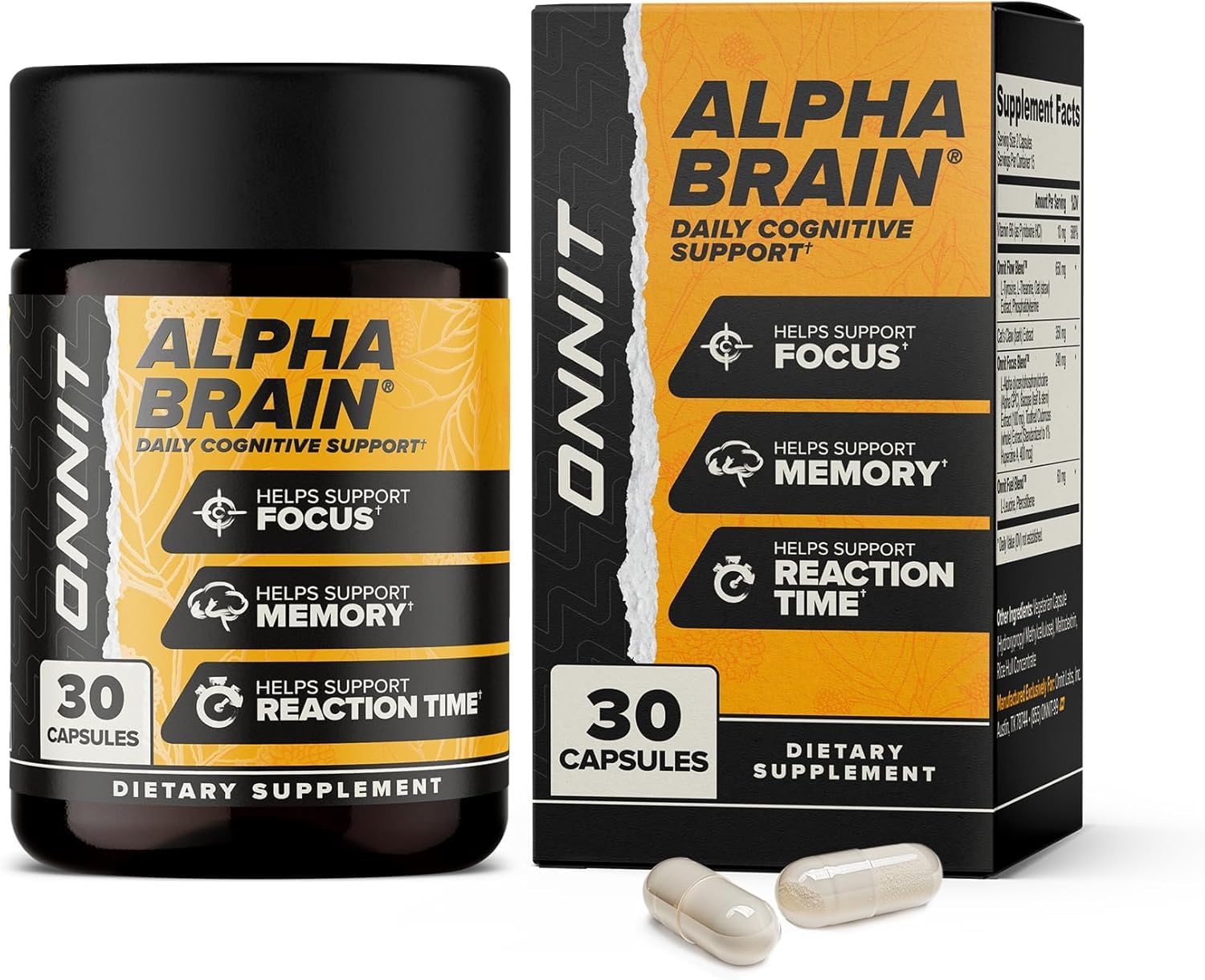 ONNIT Alpha Brain Nootropic Brain Supplement for Men & Women, IGEN™ Non-GMO Tested | Memory, Mental Clarity & Cognitive Improvement | Focus Capsules with L-Theanine, Vitamin B6 (30 Count)