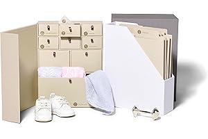 Savor I Baby Deluxe Box | Acid-Free Newborn Keepsake & Memory Organizer with 52 Labels, 9 Drawers, 8 File Folders | Gift for Pregnancy, Gift for Mom & Baby Shower, Slate, No Customization