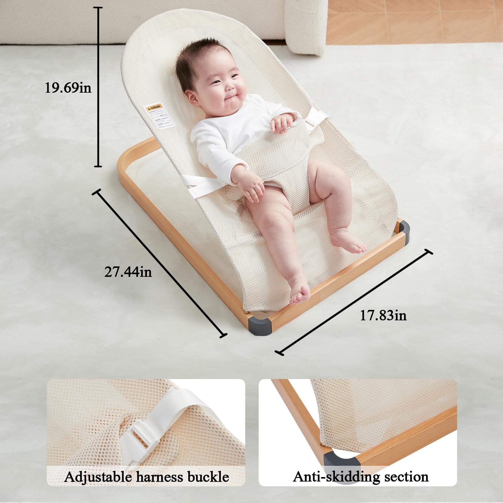Baby Bouncer - Portable Bouncer Seat for Babies, Ergonomic Design Baby Bouncy Seats Infant with Mesh Fabric Natural Vibrations, Beige