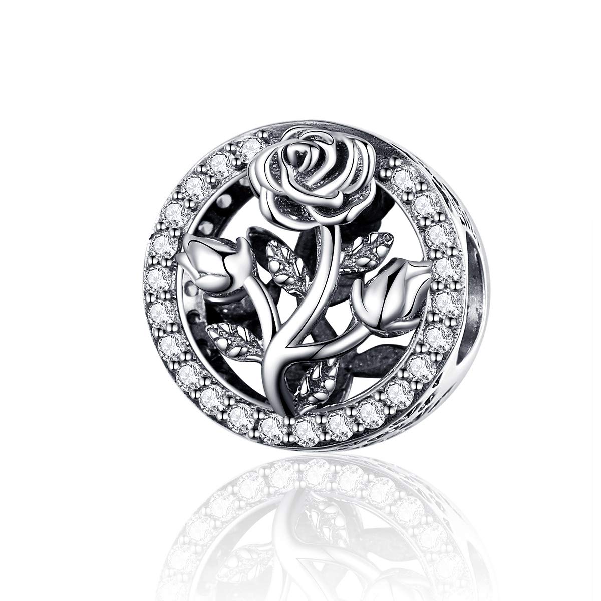 Rose Flower Anniversary Birthday Charms 925 Sterling Silver Sunflower Butterfly Arrangement Love Charms For European Bracelets (Rose Charms)