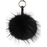 Corleson 6" Large Fluffy Genuine Fur Pom Pom Keychain Puffy Ball Car Keyring/Bag Purse Charm (Black)