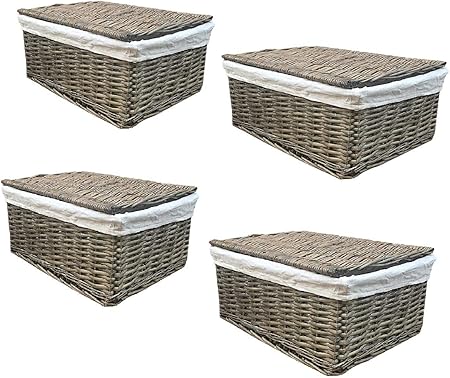 topfurnishing 4 x Roble Natural con Tapa Mimbre Cesta Caja de Almacenamiento vacío de Navidad Juego de Cesta Forro [de 4 pequeño, 30 x 20 x 11,5 cm, Roble]: Amazon.es: Hogar