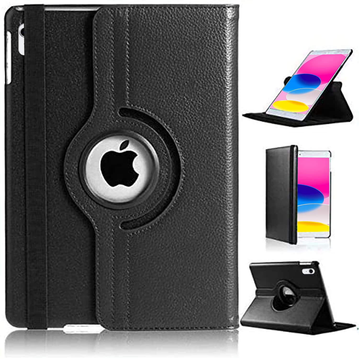 For iPad (A16) 11th Generation 2025 10th Generation 2022 Case [360 Rotating Stand] [Auto Sleep/Wake] PU Leather Smart Folio Protective Tablet Cover 11/10.9 inch (BLACK)