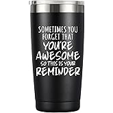 Inspirational Gifts for Men Coworker Friends Who Have Everything - Sometimes You Forget Your Awesome 20oz Black Tumbler, Birthday Gift for Dad, Husband, Boyfriend, Motivational Present Coffee Mug