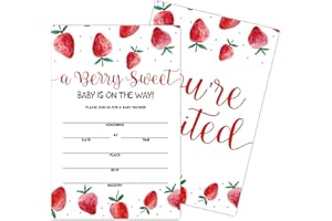 GEURO Baby Shower Invitations for Girl, 25 Strawberry Theme Style Baby Shower Invitations Cards with Envelopes, Strawberry Party Decorations, Gender Reveal Party Favors Decorations Supplies