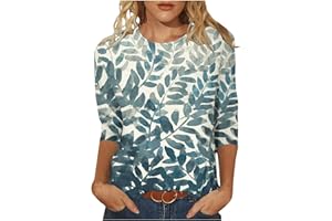 CAWRUGA Women's Tops Summer Casual 3/4 Sleeve T Shirts Loose Fit Round Neck Blouses Floral Print Graphic Tees