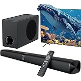 Assistrust Sound Bar with Subwoofer, 110W Sound Bar for Smart TV, with Deep Bass & Volume Boost & 3 Equalizer Modes, Bluetooth/ARC/Opt/AUX Connect, Detachable Soundbar for TV/PC/Gaming/Projectors
